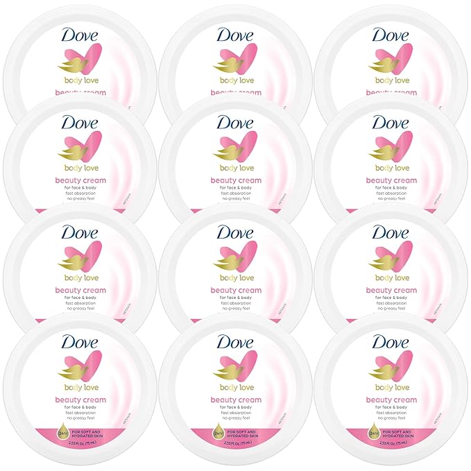 Dove Lotion, Beauty Cream - Light, Fast-Absorbing Face and Body Cream for Normal to Dry Skin, 24-Hour Moisture, Travel Size, 2.53 Fl Oz. (Pack of 12)