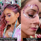 Go Ho White Pink and Silver Face Body Glitter Gel Set,Mermaid Face Paint,Holographic Long Lasting Chunky Sequins Glitter Makeup for Singer Concerts,Halloween Festival Rave Accessories