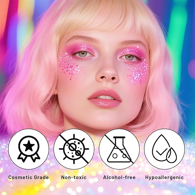 DAGEDA Pink Body Glitter Stick,Sparkly Face Glitter Makeup,Holographic Hair Glitters Mermaid Makeup Rave Outfits for Women, Shimmer Face Paint Stick Singer Concert Accessories