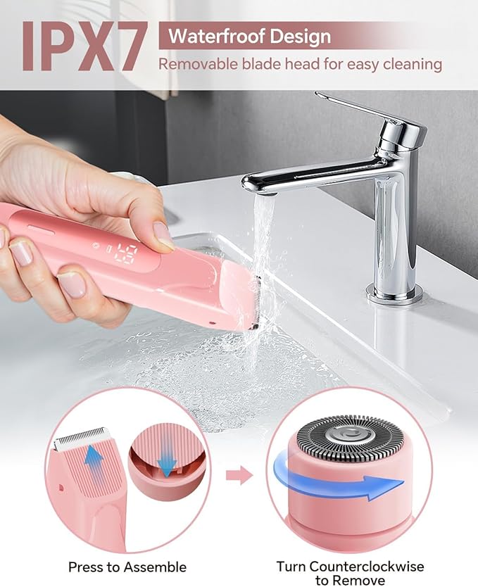 2026 Upgrade Bikini Trimmer for Women, 2 in 1 Electric Shaver with LED Display, IPX7 Waterproof Pubic Hair Trimmer, Rechageable Womens Electric Razor for Armpit Leg Body Facial (Pink)