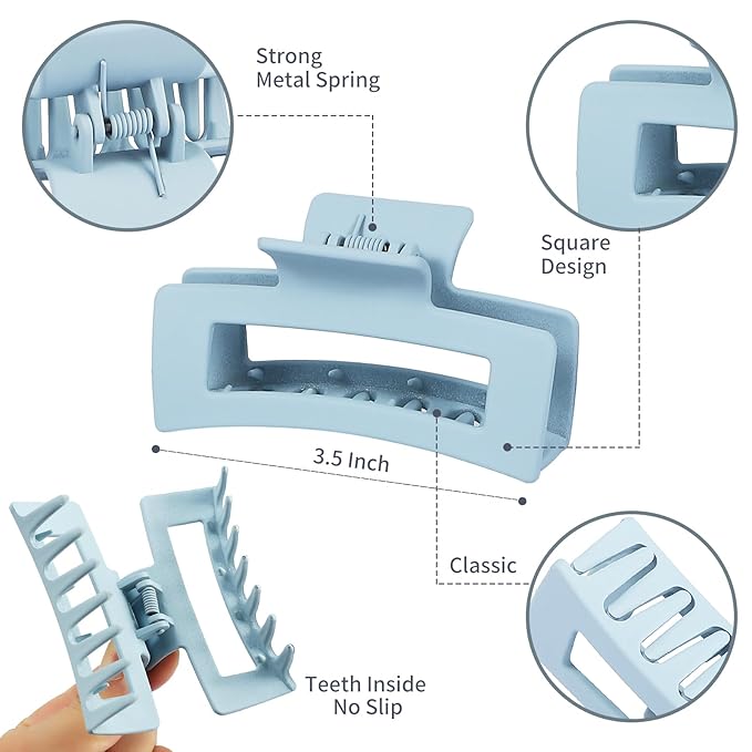 12 Pcs Medium Hair Clips, 3.5 Inch Square Claw Clips for Thick and Thin Hair - Blue