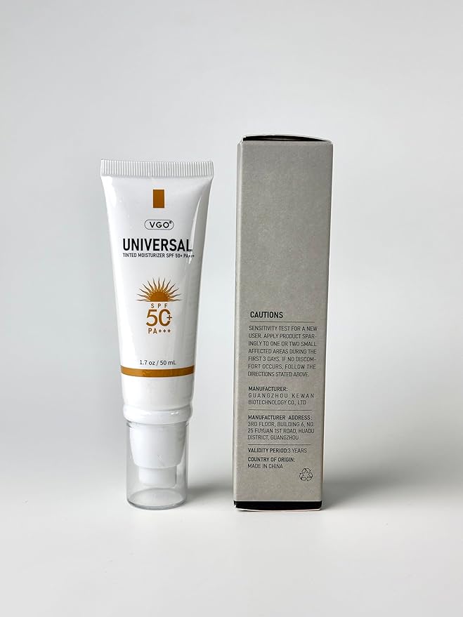 VGO Tinted Sunscreen for Face SPF 50, Hydrating Sun Essence Leaves No Sticky Feeling Travel Size Sunscreen Against UVA and UVB Rays 50ml / 1.7oz
