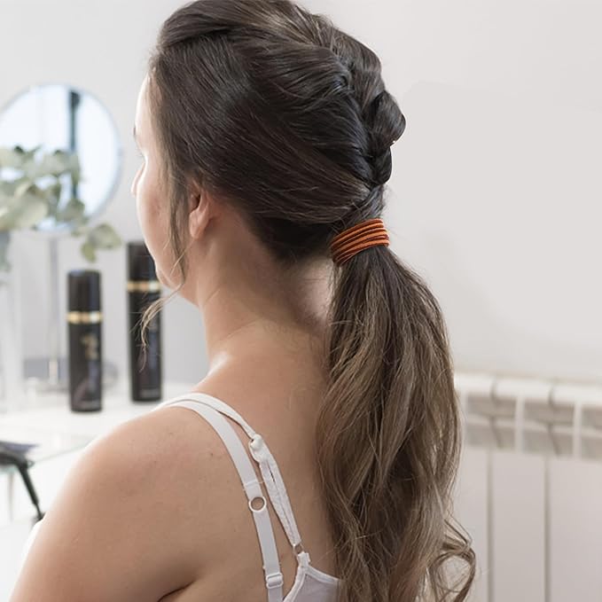 50PCS Thick Hair Ties, Cotton Hair Bands for Thick Curly Heavy Hair, Brown, 2 Inch in Diameter, no Damage, Seamless, Two Color MIXTURE, Lasting Fashion