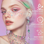 10Pcs Rainbow Face Makeup Patches, Glitter Freckles Face Tattoo for Teenagers & Young Women, Sparkle Freckles Waterproof Face Glitter Freckles for Christmas (10PcsH Rainbow)