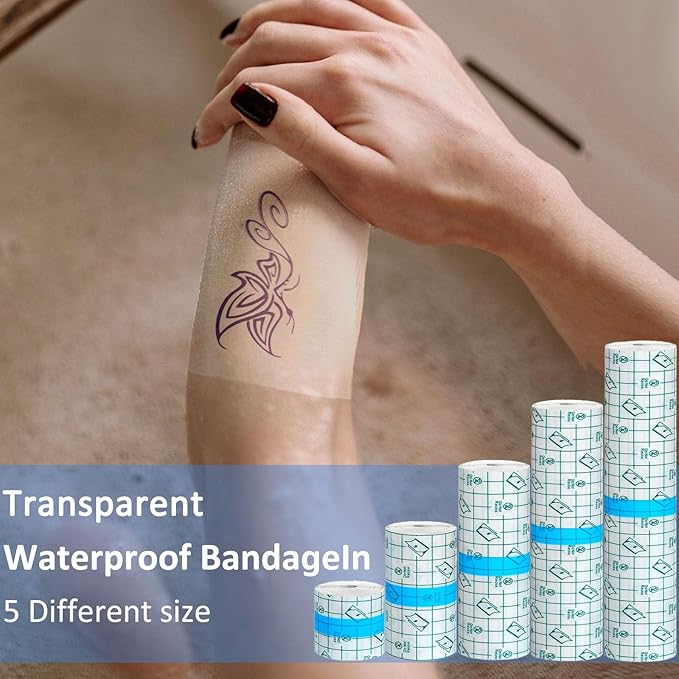 20 Rolls Tattoo Aftercare Bandage Warp Waterproof (2", 4",6",8",10" Wide) Second Skin Tattoo Cover Up Tape Tattoo Healing Wrap Tattoo Supplies for Swimming, Shower, Wound Initial Healing