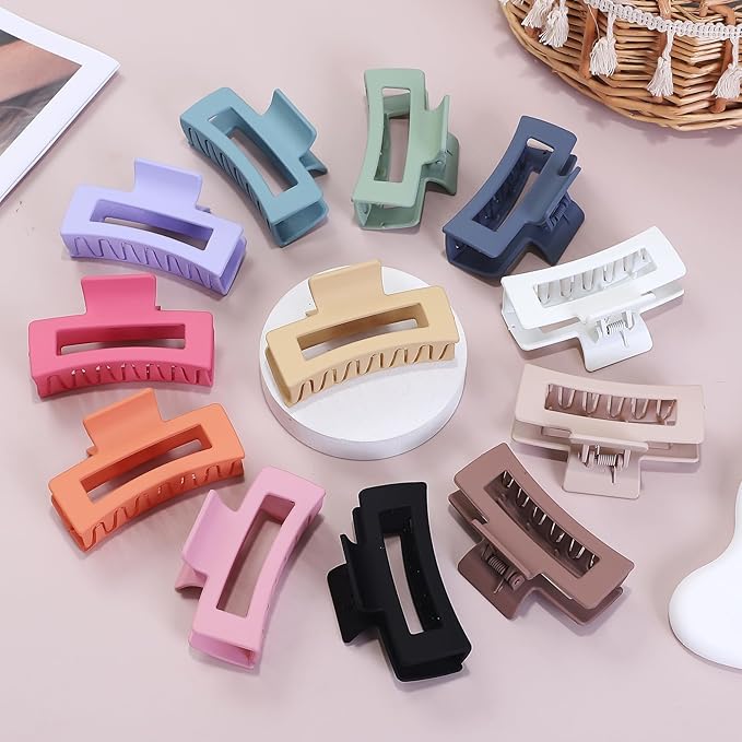 12 Pcs Medium Hair Clips, 3.5 Inch, Colorful - Hair Clips for Thick and Thin Hair, Square Claw Clips, Jaw Clips, Bulk Hair Accessories for Women and Girls