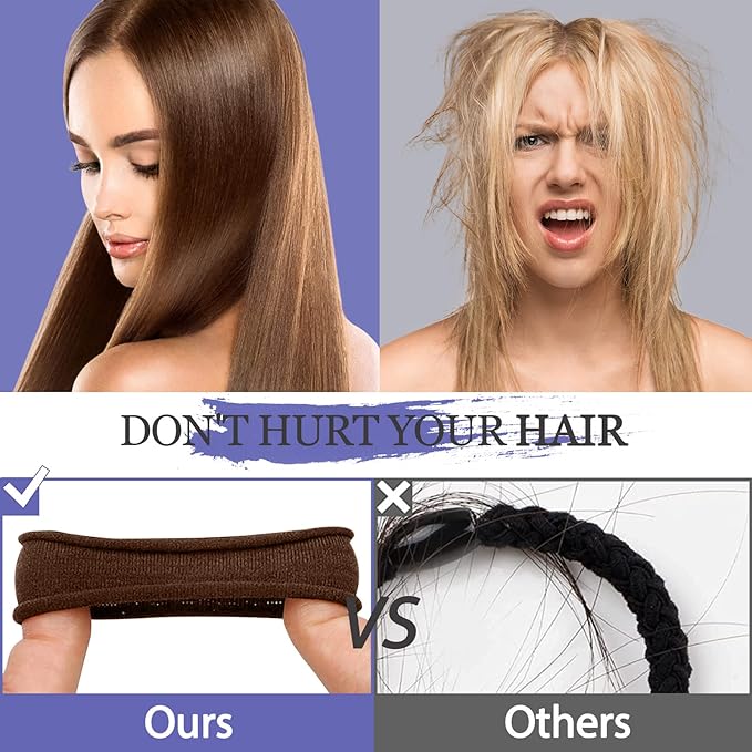 50Pcs Brown Hair Ties for Women Girls,Cotton Seamless Hair Ties, Soft Ponytail Holders,No Crease No Damage Elastics Hair Bands with Box for Thick Heavy and Curly Hair (Brown)