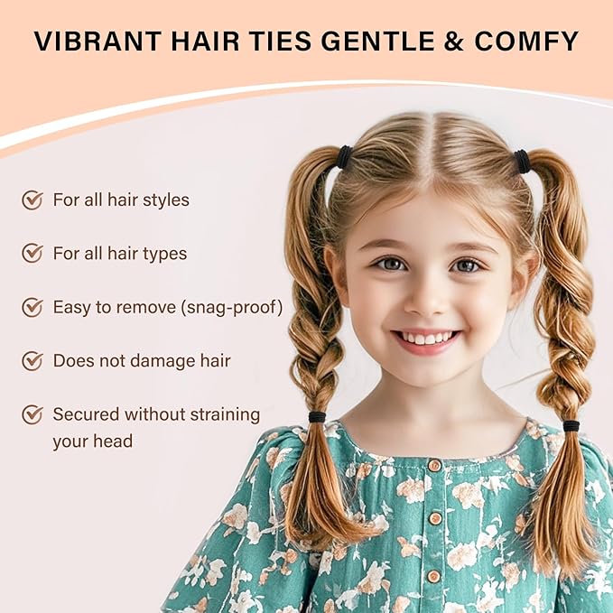 Youxuan Black Small Elastic Hair Ties, Soft, Stretchy, and Non-Damage Hair Bands, 100 Pcs Strong, Durable Mini Rubber Bands for Toddlers, Girls and Women