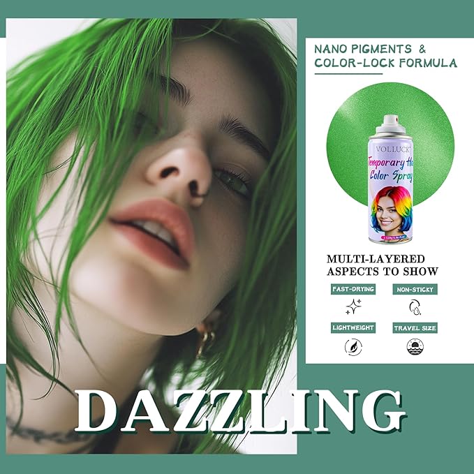 Green Hair Spray Temporary, Hair Color Spray 1-Day Hair Dye Colored for Kids Women Men Joker, Hair Wax Color Washable, Hair Paint Halloween Fast-Drying 4.06 Fl Oz