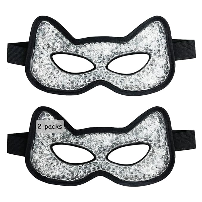 Cooling & Heating Eye Mask - Hot/Cold Use for Puffy Eyes, Headaches, Migraines, Sinus & Dark Circles (2 Packs Black)