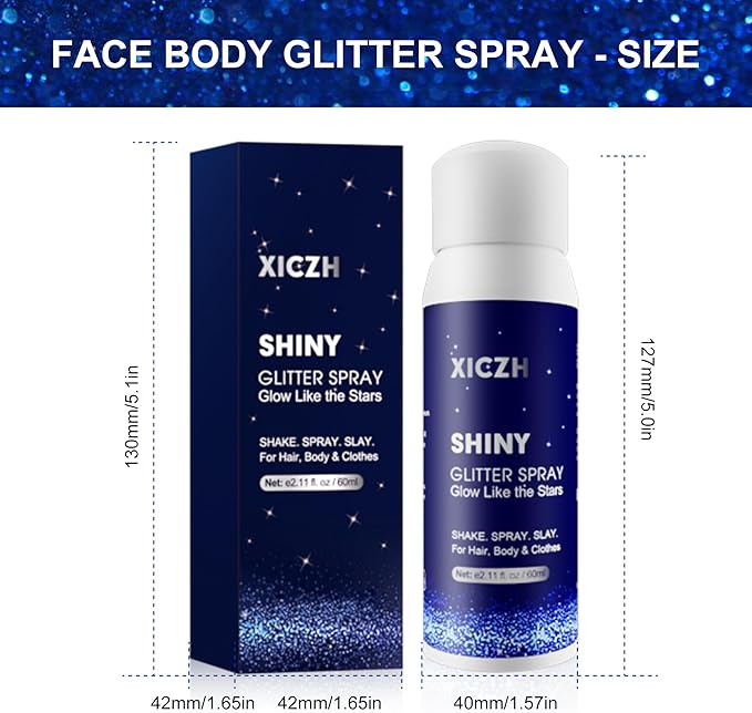 Body Glitter Spray, Glitter Spray for Hair Clothes and Body, Holographic Silver Glitter Hairspray for Grils – Festival, Rave, Prom, Stage, Nightclub, Cosplay Party Makeup 60ML
