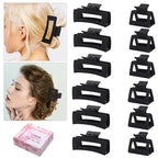 12 Pack Black Square Claw Clips, Big and Small Neutral Rectangle Hair Claw, Non-slip Matte Large Hair Clips for Women,Strong Hold jaw clip for Thick Thin Hair