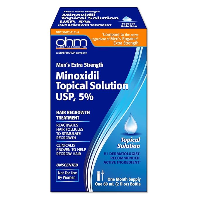 Minoxidil Men's 5% Solution 2oz Tincture Bottle (1 Month Supply) Clinically Proven to Regrow Hair, Topical Solution 5%, Hair Thinning Treatment