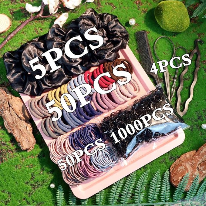 YANRONG 1159PCS Hair Accessories for Woman Set Seamless Ponytail Holders Variety Hair Scrunchies Hair Bands Scrunchy Hair Ties For Thick and Curly (1159PCS (base color))