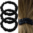 Women's Hair Accessories - Clean Girl Aesthetic - Thin Hair Scrunchies, Small Ponytail Holders, and Cute Hair Ties - Black Scrunchies