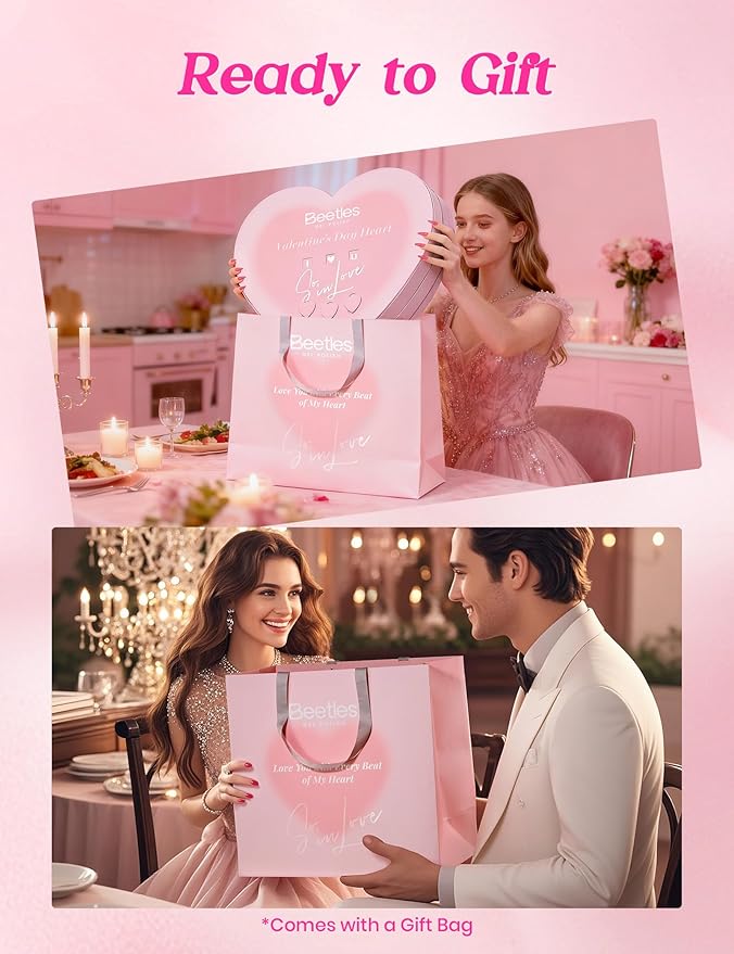 Beetles So In Love Collection – Forever In Love Valentine Gel Nail Polish Kit with UV Light, Pink Gel Polish with Base Top Coat Nail Tips Mini Rose Bouquet, Valentine's Day Gifts for Wife Girlfriend