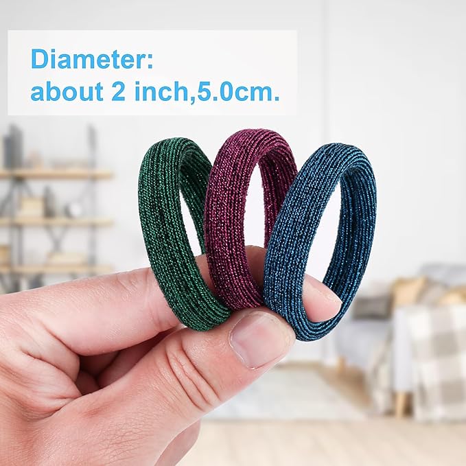 BAOLI 100PCS Seamless Hair Ties, Soft Ponytail Holders, Nylon Thick Hair Ties Bands, Large Hair Elastic Holder No Damage for Heavy Hair, 2 Inch in Diameter, 5 Colors with Gold Thread
