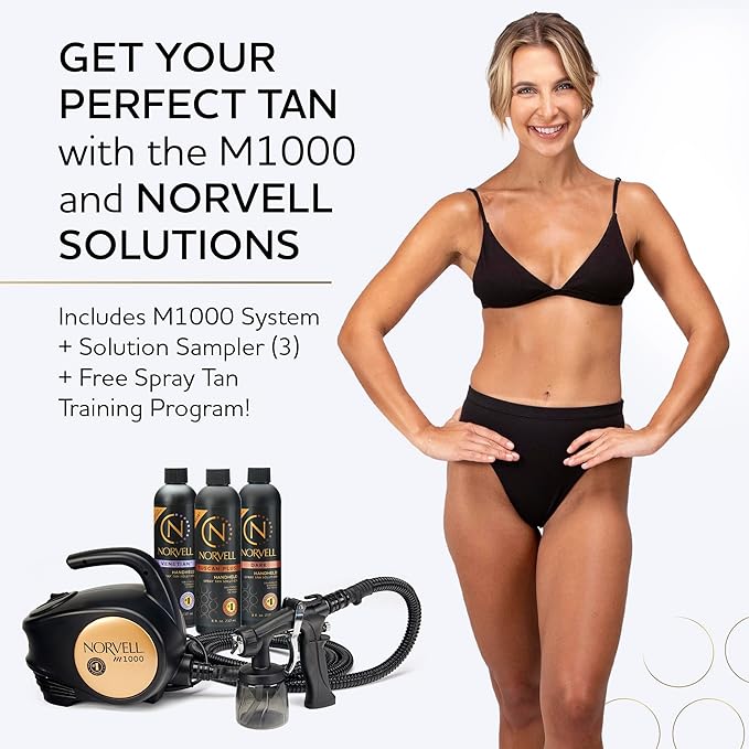 Norvell Sunless M1000 HVLP Spray Tan Machine Kit with 8 oz Tuscan Plus, Venetian & Dark Solutions – Professional Airbrush Tanning System with Training Program by Norvell