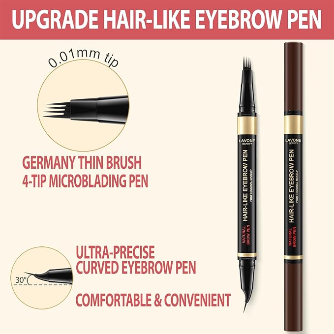 LAVONE Eyebrow Pen,2-IN-1 Dual-ended Waterproof Eyebrow Pencil,with 4 Tip Microblading Eyebrow Pen and Ultra-Precise Brow Pencil,Dual-ended Eyebrow Brush, for Natural Looking - Blonde 01