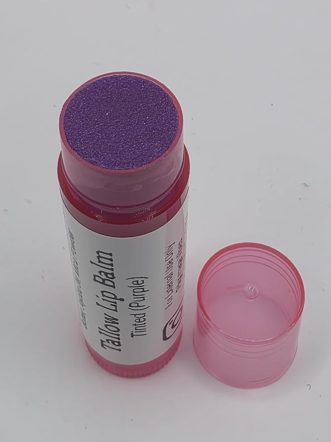 Tallow Lip Balm (3 Pack) (Tinted Purple) Handmade Grass Fed Beef Tallow Lip Balm with Nourishing Oils