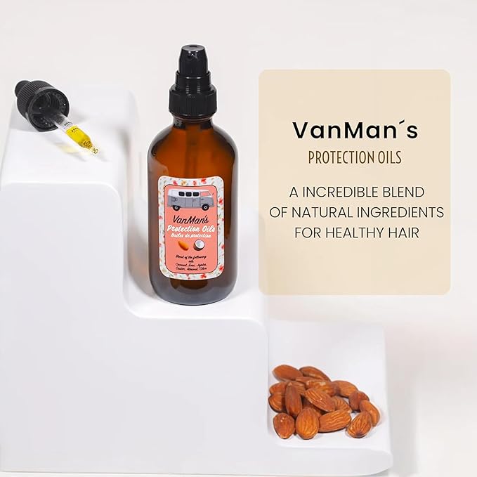 Vanman - Protection Oil Hair Serum For Hair Growth - Infused with Castor, Jojoba, Almond, Olive, Emu, Coconut Oil - Fragrance-Free Hair Growth Serum - Hair Serum For Dry Hair & Frizzy Hair - 1.1 Ounce