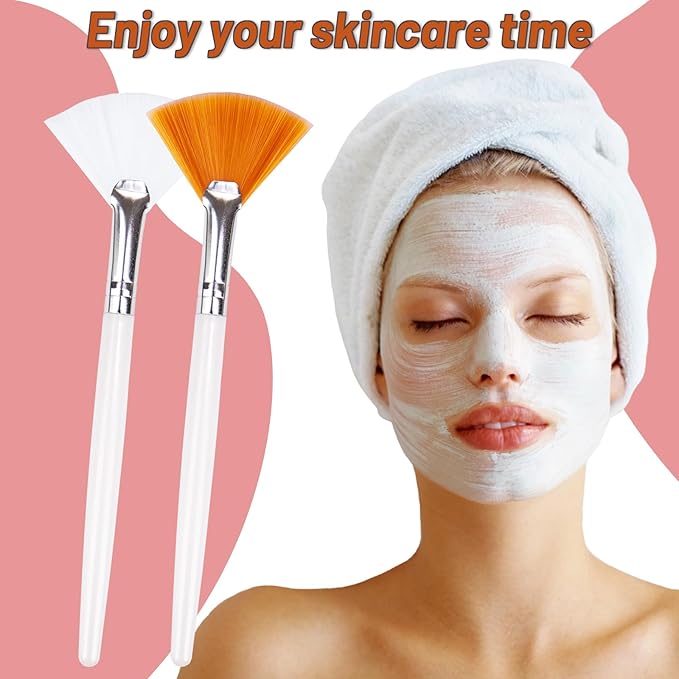 20 Pieces Fan Brushes Facial Applicator Brush Soft Makeup Mask Acid Applicator Brush Esthetician Cosmetic Brush for Mud Cream, Makeup Peel (White and Yellow)