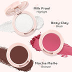 Color Nymph 3-IN-1 Face Palette, Ultra-Smoothy Creamy Blush Highlighter Bronzer Palette, Matte & Long-Lasting, Glowy Finish - Makeup Stacks for Travel | Vegan & Cruelty-Free - Sunset Kiss