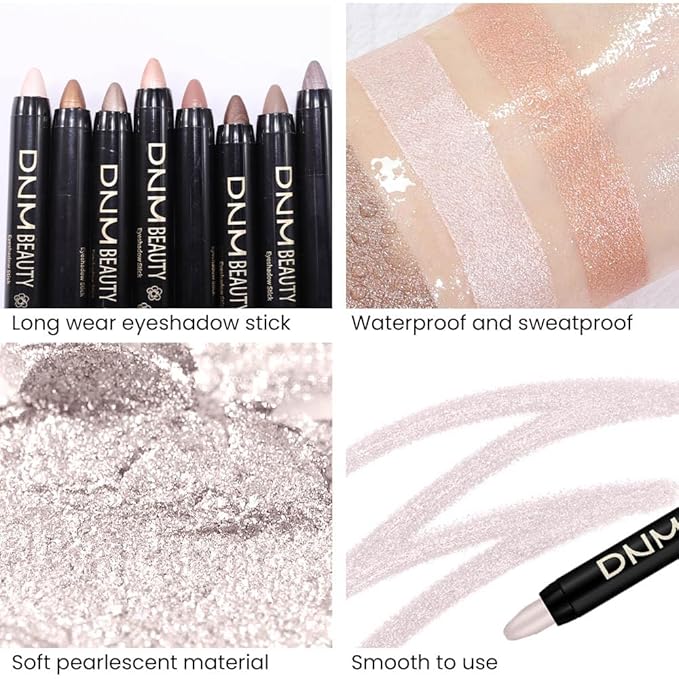 evpct 2Pcs Cream Eyeshadow Brightener Sticks Set for Eyes Waterproof, Champagne Shimmer & Pearl Shimmer Matte Metallic Eye shadow Stick Pencil Pen Bulk sombras en crema para ojos 17 +18