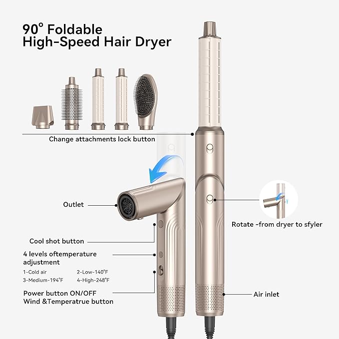 5 in 1 Hair Dryer Brush,110,000 RPM High-Speed Hair Styling Tools,Upgrade Air Curling Wrap Styler,Detachable Blow Dryer Brushs with Auto Wrap Curlers,Hot Air Brush for Straight/Curl/Drying/Smoothing