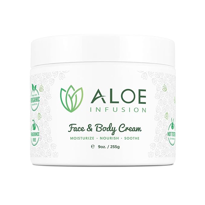 Aloe Infusion Aloe Vera Face & Body Cream – Natural Moisturizer for Dry, Sensitive & Irritated Skin – Hydrating, Non-Greasy Lotion with Shea Butter & Manuka Honey – After-Sun Care & Eczema Cream