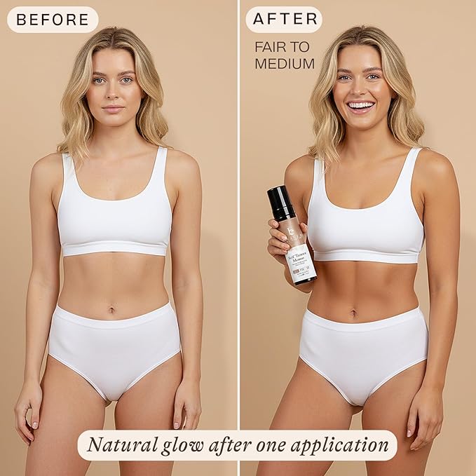 Self Tanner Tanning Mousse Kit - USA Made with Natural & Organic Ingredients, Self Tanner Mousse and Mitt, Tan Kit, Fake Tan Tanning Foam, Fair to Medium, Sunless Tanners Best Sellers