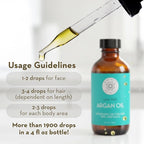 Pure Body Naturals Argan Oil for Skin and Face - 4 fl oz Cold Pressed, Light, Non-Greasy, Nourishing Pure Argan Oil for Hair - Aceite de Argan