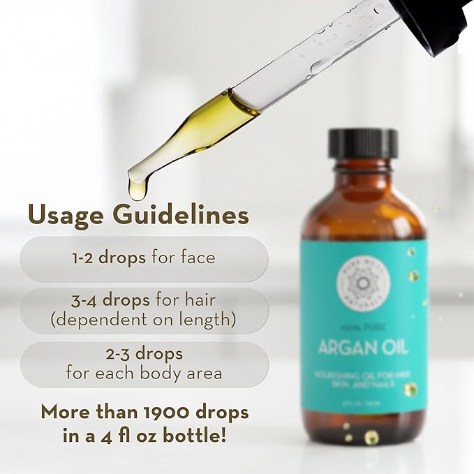 Pure Body Naturals Argan Oil for Skin and Face - 4 fl oz Cold Pressed, Light, Non-Greasy, Nourishing Pure Argan Oil for Hair - Aceite de Argan