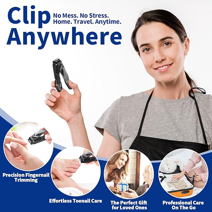 No Mess Nail Clippers with Catcher - Professional Heavy Duty Clippers for Men and Women, Ultra Sharp Fingernail & Toenail Clippers for Gifts, Travel, Clip Anywhere (Anti-Splash Design)