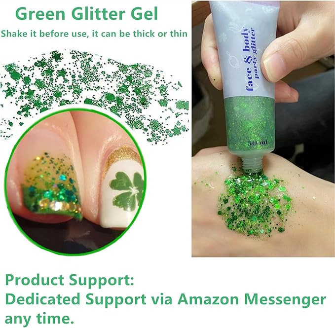 Go Ho Green Face Body Glitter,St Patricks Day Face Glitter Makeup,Green Face Paint Holographic Chunky Sequins Glitters for Eye Lip Hair Nails,Festival Rave Accessories,52g