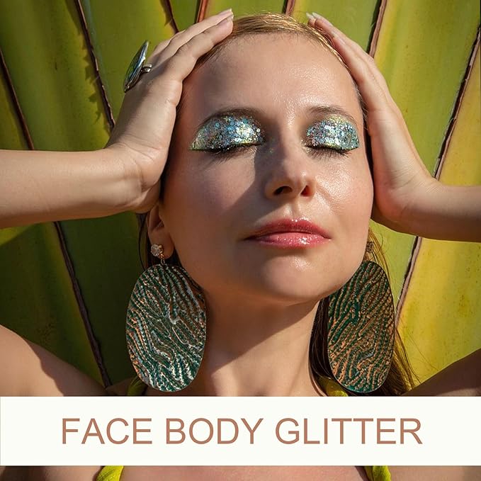 Christmas Body Glitter - Stocking Stuffers, Sequin Face Hair Makeup for Party Rave Festival, Christmas Gifts for Adults (Silver Body Glitter)