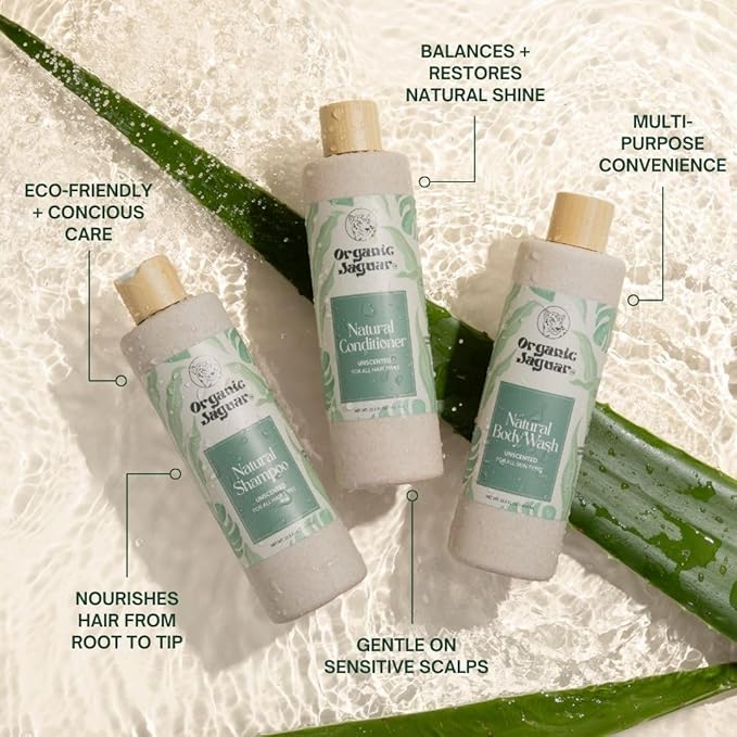 Organic Jaguar Natural Shampoo for Hair Care, Sulfate Free Shampoo with Castor Oil, Honey, Biotin, Glycerin, Aloe Vera & Mild Thickening Agent, Unscented, Dry to Color Treated to All Hair, 13.5 fl oz