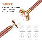 2-IN-1 Beauty Bar 24k Golden Pulse Facial Face Massager, Electric 3D Roller and T Shape Arm Eye Nose Head Massager Facial Roller Massager Kit Skin Care Tools