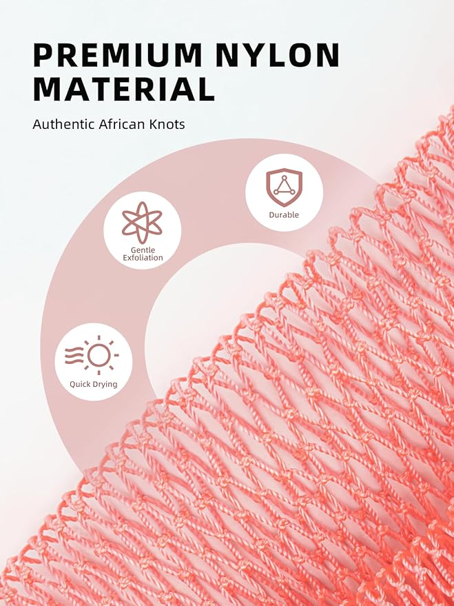 2Pcs African Net Sponge Authentic with Knots - Exfoliating Body Scrubber for All Skin Types, African Bath Sponge, Wash Cloth, Gentle Exfoliation Shower Rag for Women Daily Use(Pink & Purple)