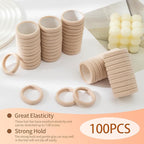 Bessrung 100 PCS Seamless Nylon Hair Ties, No Damage Elastics Hair Ties for Women Girls, Soft Stretchy Ponytail Holders for Thin Thick Hair, Snag-Free Hair Bands Christmas Gift(Beige Color)