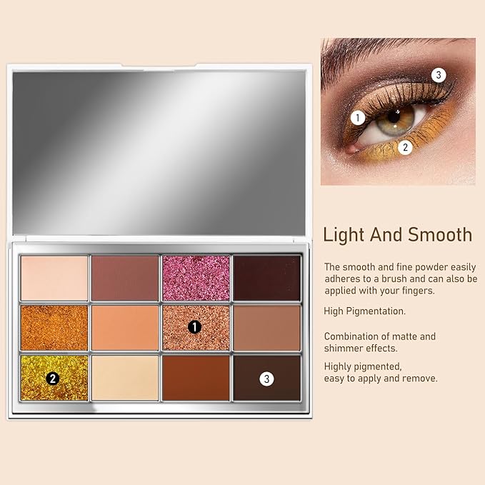 Highly Pigmented Chameleon Eyeshadow Palette, 12 Colors Sparkle Creamy Duo Chrome Multidimensional Eye Shadow Pallet, Long-Wearing Formula,easily blendable,Vegan & Cruelty Free (#01)