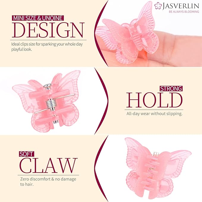 Butterfly Clips for Hair 50pcs, Cute Mini Small Hair Accessories for Kids Toddler Girls Women 90s Y2K Colorful Pastel Clip Claw, 10 Colors (Jelly)