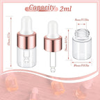 200 Pcs Mini Glass Oil Dropper Bottle Bulk, Clear Essential Small Empty Bottles Sample Containers Perfume Liquid Vials with Cap for Traveling (2 ml,Rose Gold)