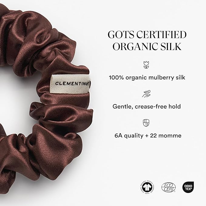 Clementine Sleepwear Organic Silk Scrunchie Set Ice Cream | 4 Skinny and 4 Midi Scrunchies Made with GOTS Certified Silk for Gentle, Frizz-Free Styling