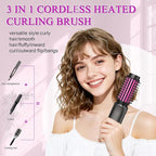 Mini Cordless Curling Iron Brush, Portable Hair Straightening Brush, Cordless Hair Curler Anti-Frizz with Negative Ions, 3-in-1 Crimper Hair Tool, Rechargeable Wave Curling Wand - Night Purple