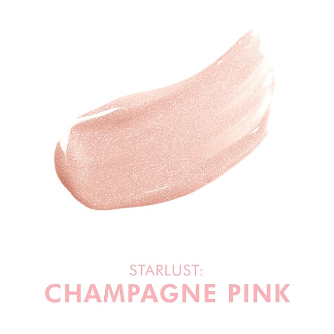 Beauty For Real Lip Gloss + Shine, Starlust - Champagne Pink Metallic - Non-Sticky Plumping & Hydrating Gloss - Light & Mirror In Cap - Contains Marine Collagen - 0.15 fl oz