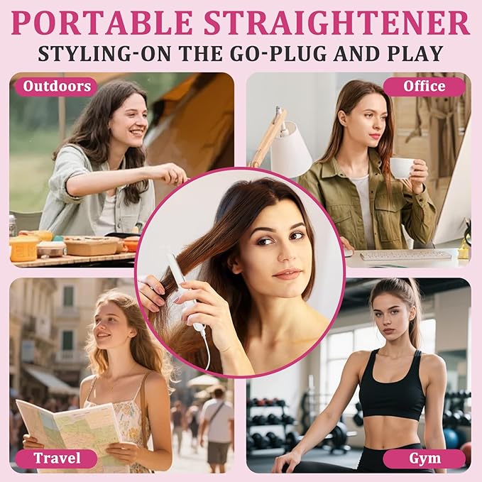 USB Hair Straightener Irons | 2-in-1 Curling Wand & Titanium Flat Iron Professional Hair Straightener and Curler,Rechargeable Portable Hair Straightening Iron