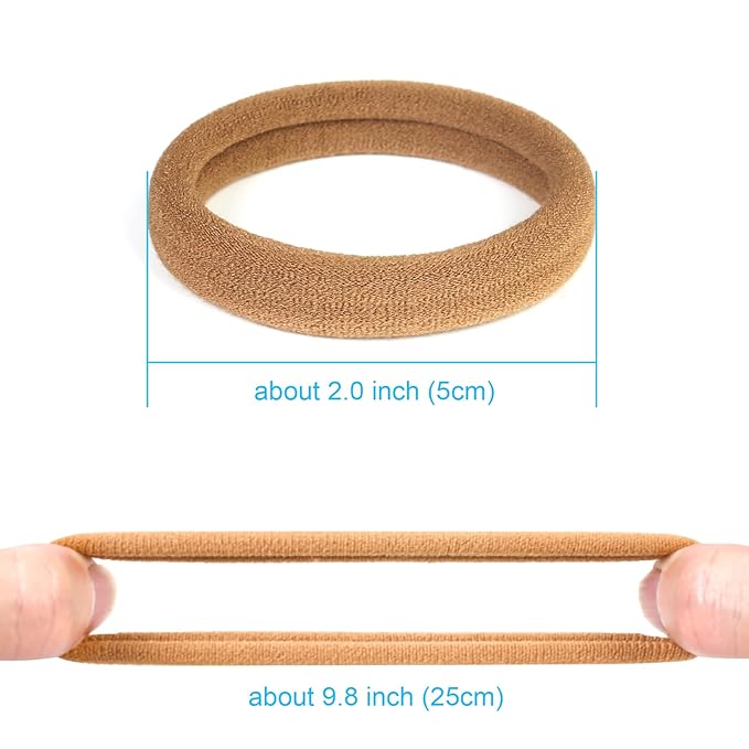 50PCS Seamless Hair Ties for Women Thick Hair, Soft Pony Tails, Large Elastic Hair Bands, Thick Ponytail Holders No Damage, Light Brown, 2 Inch in Diameter