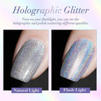 AZUREBEAUTY Holographic Nail Polish no Gel Fast Drying Pink Silver 2 Colors Natural Nail Lacquer High Shine DIY Salon Home Women Gifts 2Pcs 0.34oz