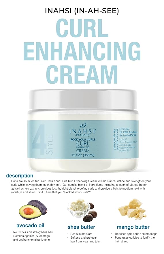 Inahsi Rock Your Curls Curl Enhancing Cream | Hair Cream for Men, Women, or Kids with Curly Hair | Hair Products for Naturally Curly Hair 12 oz | Made in the USA